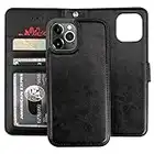 Bocasal iPhone 12 iPhone 12 Pro Wallet Case with Card Holder PU Leather Magnetic Detachable Kickstand Shockproof Wrist Strap Removable Flip Cover for iPhone 12/12 Pro 6.1 inch (Black)