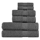 SweetNeedle - Towels Set, Charcoal - 2 Bath Towels, 2 Hand Towels and 2 Washcloths, Daily Use Terry Ring Spun, 100% Cotton, Highly Absorbent for Bathroom & Shower (Pack of 6)