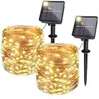 [2 Pacchi], Bitjam 14M 120LED Catena Luminosa Esterno Solare 8 Modalità Stringa Fata Luci Impermeabile Filo di Rame Lucine Decorative Per Giardino,Cortile,Festa,Bianco Caldo