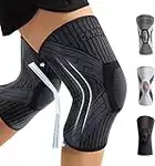 CAMBIVO 2 Pack Knee Brace with Side Stabilizers & Patella Gel Pad for Women and Men, Knee Support for Weightlifting, Climbing, Knee Compression Sleeves for Pain Relief, Arthritis (Black Grey,L)