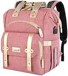 Jiefeike Diaper Bag Backpack,Baby Boys Girls Travel Backpack Diaper Bag for Dad Mom,Insulated Pockets Portable Pink Baby Nappy Bags with USB Charging Port,RFID Anti-Theft Pocket Stroller Straps