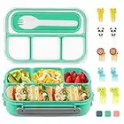 Bento Lunch Box for Kids, BentoMoment 4 Compartments Bento Box Adult, 1300ML Ideal Portion Control Lunch Containers, BPA-Free and Food Safe Material with Spoon, Green Dishwasher Microwave Safe Bento Box