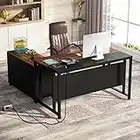 Tribesigns L-Shaped Computer Desk with Power Outlet and Drawer Cabinet, 55 inch Large Executive Office Desk Business Furniture with 40 inch Lateral File Cabinet Printer Stand for Home Office(Brown)