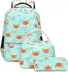 Mochila Escolar Mochila para niños Conjunto de Mochilas Escolares con Bolsa para el Almuerzo y Estuche para lápices Mochila Ligera para Preescolar de jardín de Infantes (Zorro Verde)