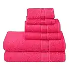 Belizzi Home Ultra Soft 6 Pack Cotton Towel Set, Contains 2 Bath Towels 28x55 inch, 2 Hand Towels 16x24 inch & 2 Wash Coths 12x12 inch, Ideal Everyday use, Compact & Lightweight - Hot Pink