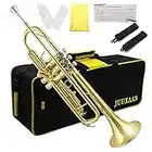 JUUXAAN Brass Standard Bb Trumpet Instrument with Hard Case,Gloves, 7C Mouthpiece for Student Beginner (golden)