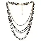 COOLSTEELANDBEYOND Collier Choker Statement Collier Cascade Multi Couches Noir Or Chaîne avec Pierres Chaîne de Perles Robe de Soirée