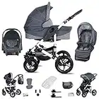 Friedrich Hugo Hamburg | 3 in 1 Kombi Kinderwagen Set | Luftreifen | Farbe: Grey & Grey Linen