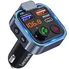 LENCENT FM Transmitter in-Car Adapter,Type-C PD 20W+ QC3.0 Fast USB Charger, Wireless Bluetooth 5.0 Radio Car Kit,Hands Free Calling, Mp3 Player Receiver Hi Fi Bass Support U Disk