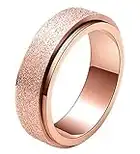 ALEXTINA Anxiety Ring for Women 6MM Stainless Steel Spinner Ring Sand Blast Glitter Finish Spinning Band Stress Relief Gift for Teen Girls, Rose Gold Size 5