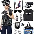 Tacobear Polizia Costume Bambino Polizia Vestito Accessori Distintivo Polizia Manette Polizia Gilet Cappello Walkie-Talkie Polizia Giocattolo Kit per Bambini Halloween Festa Carnevale