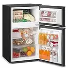 COMFEE' RCT87BL1(E) Under Counter Fridge Freezer, 87L Small Fridge Freezer with LED Light, Removable Shelves, Adjustable Thermostats and Legs, Black