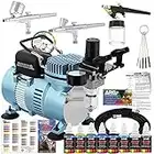 Master Airbrush Cool Runner II Dual Fan Air Compressor Professional Airbrushing System Kit with 3 Airbrushes, Gravity and Siphon Feed - 6 Primary Opaque Colors Acrylic Paint Artist Set - How to Guide