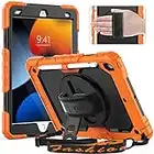 Timecity Case for iPad 9th/ 8th/ 7th Generation, iPad 10.2 Inch Cover Heavy Duty Shockproof Bumper Case with Screen Protector, KickStand, Hand Strap for iPad 9/8/ 7, Orange