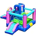 COSTWAY Kids Bouncy Castle, Inflatable Bounce House with Slides, Bouncing Area, Mesh Protection and Carry Bag, Jumping Playing Center for Indoor Outdoor (Donut)