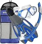 U.S. Divers Adult Cozumel TX Island Dry Snorkeling Combo Set with Adjustable Mask, Snorkel, and Large/XL Fins (Men's 9-13/Women's 10-14), Blue,SR2334001LXL