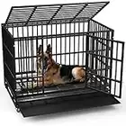 LEMBERI 48/38 inch Heavy Duty Indestructible Dog Crate, Escape Proof Dog Cage Kennel with Lockable Wheels,High Anxiety Double Door Dog Crate,Extra Large Crate Indoor for Large Dog with Removable Tray