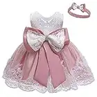 Cichic Baby Mädchen Kleid Taufkleid Spitze Prinzessin Kleid Tutu Kleid Mädchen Festlich Hochzeit Geburtstag Partykleid Blumenmädchenkleid Festzug Babybekleidung (3-6 Monate, Rosa Kleid)