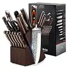 Kitchen Knife Sets with Block, 15-Piece High Carbon Stainless Steel Knife Block Set with Sharpener, Ultra-Sharp kitchen knives with Triple Rivet Wood Handle Perfect for Cooking Cut
