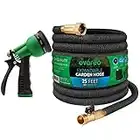 Ovareo Garden Hose, Flexible and Expandable Garden Hoses, Heavy Duty Triple Latex Core with 3/4" Solid Brass Fittings, 8 Function Hose Spray Nozzle, Easy Storage Kink Free Water Hose (25 FT, Black)
