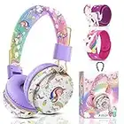 Auriculares Inalámbricos Niños, Auriculares Unicornios para Niñas, Cascos Infantiles Bluetooth con Micrófono, Auriculares Ajustables para Niños Mayores de 2 Años, Compatible con iPad/Tableta(Morado)