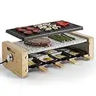 VonShef Raclette Grill Electric – Raclette Machine for 8 with 2 Removable Non-Stick Plates & Adjustable Temperature Dial, 1200W, Scandi Wooden Design, 8 Mini Pans & Cool Touch Handles – 8 Person