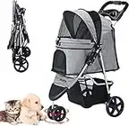 Poussette Chien, Poussette pour Chien Pliable Poussette Chien Tout Terrain pour Animaux de Compagnie Adapté Aux Petits Chiens et Chats de Moins de 15 kg (Gris)