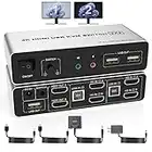 Switch KVM double écran HDMI 2ports, support EDID, 4K@60Hz Extended Display Switch KVM 2 moniteurs 2 ordinateurs avec 3 ports USB et sortie microphone audio, Switcher clavier souris moniteur PC