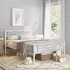 Yaheetech 3ft Single Bed Frame Slatted Metal Bed with Cloud-inspired Design Headboard, Ample Under-bed Storage White