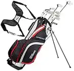 Amazon Exclusive Wilson, Set completo para principiantes, 10 palos de golf con bolsa de transporte, Hombre (mano derecha) Stretch XL, Negro/Gris/Rojo, WGG157548