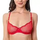 WingsLove Women's Sexy 1/2 Cup Lace Unlined Bra Soft Mesh Underwired Demi Bra (Red,36B)