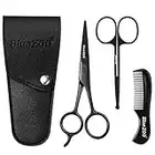 Lurrose 3PCS Beard and Mustache Scissors Men Beard Grooming Kit Professional Rounded Tip Safety Sharp Shears Facial Nose Hair Trimming with Comb and Leather Case