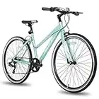 Hiland Hybrid Bike Urban City Commuter Bicycle for Women Comfortable Bicycle 700C Wheels 18 inch Frame with 7 Speeds Mint Green