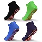 Kids Non Slip Trampoline Socks Anti-Skid Sticky Grips Indoor Breathable Socks 4 Pairs for Children Teenagers (01 Black+dark Purple+Blue+Green, 2-5T)