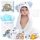 Newchin Baptism Gifts for Boys&Girls, Bamboo Baby Hooded Towel Newborn Infant, Baby Bath Gift Set Includes Elephant Bath Towel, Washcloth, Bath Book, 3 Bath Toys and Gift Bag