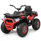 Costzon Kids ATV, 12V Battery Powered Electric Vehicle w/Safety Belt, LED Light, Music, Horn, 2 Speeds, USB/ MP3/TF, Treaded Tires, Ride on Car 4 Wheeler Quad for Boy & Girl Gift, Ride on ATV (Red)