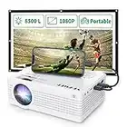 Projector, YEZMEK Mini Projector 8500 Lumen Native 1080P Full HD, Portable Projector Compatible with TV-Stick Smartphone & Tablet Laptop PS4/5 HDMI USB AV, for Home Cinema & Outdoor Movie, White.