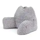 icon Teddy Bear Cuddle Cushion, Grey, Extra Large Fluffy Sherpa Fleece Bean Filled Back Support Reading Pillow for Bed