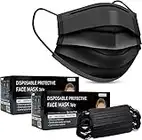 Disposable Black Face_mask Box of 100 | Breathable Triple Layer Mouth Cover with Elastic Ear loops| UK Seller