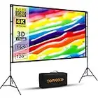 Projector Screen and Stand,Towond 120 inch Portable Projector Screen Indoor Outdoor Projector Screen 16:9 4K HD Wrinkle-Free Lightweight Movie Screen with Carry Bag for Backyard Movie Night