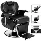 Paddie Black Barber Chair Heavy Duty Reclining Hydraulic Professional for Salon/Barbershop/Hair Stylist