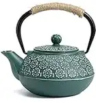 SUSTEAS Cast Iron Teapot, 900ml Tetsubin Japanese Tea Kettle with Infuser for Loose Leaf and Tea Bags, Tea Pot Coated with Enameled Interior, Dark Green