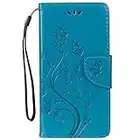 LEMORRY Flip Coque pour Samsung Galaxy S10e Etui Cuir Portefeuille Pochette Mince Bumper Protecteur Magnétique Fente Carte Silicone TPU Housse Cover pour Galaxy S10e, Herbe Chanceux (Bleu)