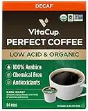 VitaCup Organic Perfect Dark Roast Decaf Coffee Pod for Pure & Clean Energy & Antioxidants from Low Acid, Guatemala Single Origin in Recyclable Single Serve Pod compatible w/Keurig K-Cup Brewers,64CT