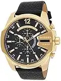 Diesel Watch for Men Mega Chief, Chronograph Movement, 51 mm Gold Stainless Steel Case with a Leather Strap, DZ4344