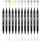 KXF Watercolour Brush Pen Set, 12 Colours Dual Tip Brush Pens Art Markers with Soft Flexible Brush Tip& Fineliner Tip,Watercolor Effects Markers for Adult coloring Book/Calligraphy/Lettering/Manga