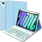 Nanhent iPad Mini 6 Keyboard Case 2021, Soft TPU Back Stand Cover with Pencil Holder & 7 Colors Backlit Magnetically Detachable Wireless Keyboard for 8.3 Inch iPad mini 6th Generation