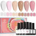 Modelones Gel Nail Polish - 6 Colors Jelly Gel Polish Set Transparent Pink Nude Gel Polishes, Nail Gel Polish French Manicure All Seasons Colorful UV LED Gel Nail Kit Soak Off Manicure DIY Home Salon