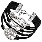 Flongo Pulseras Bohemias Boho Chic para Mujer, Negro Brazalete de Hilos Trenzados Retro Vintage, Infinito Colgante de Gato simpático arbol de Vida, Pulseras de Verano 2017