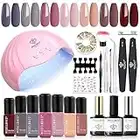 Modelones Gel Nail Polish Kit with U V Light 48W Nail Dryer 7 Nude Colors Gel Nail Kit, No Wipe Base Top Coat, Nail Primer, Nail Art Decorations, Integrated Manicure Tools Kit,Gift for Women